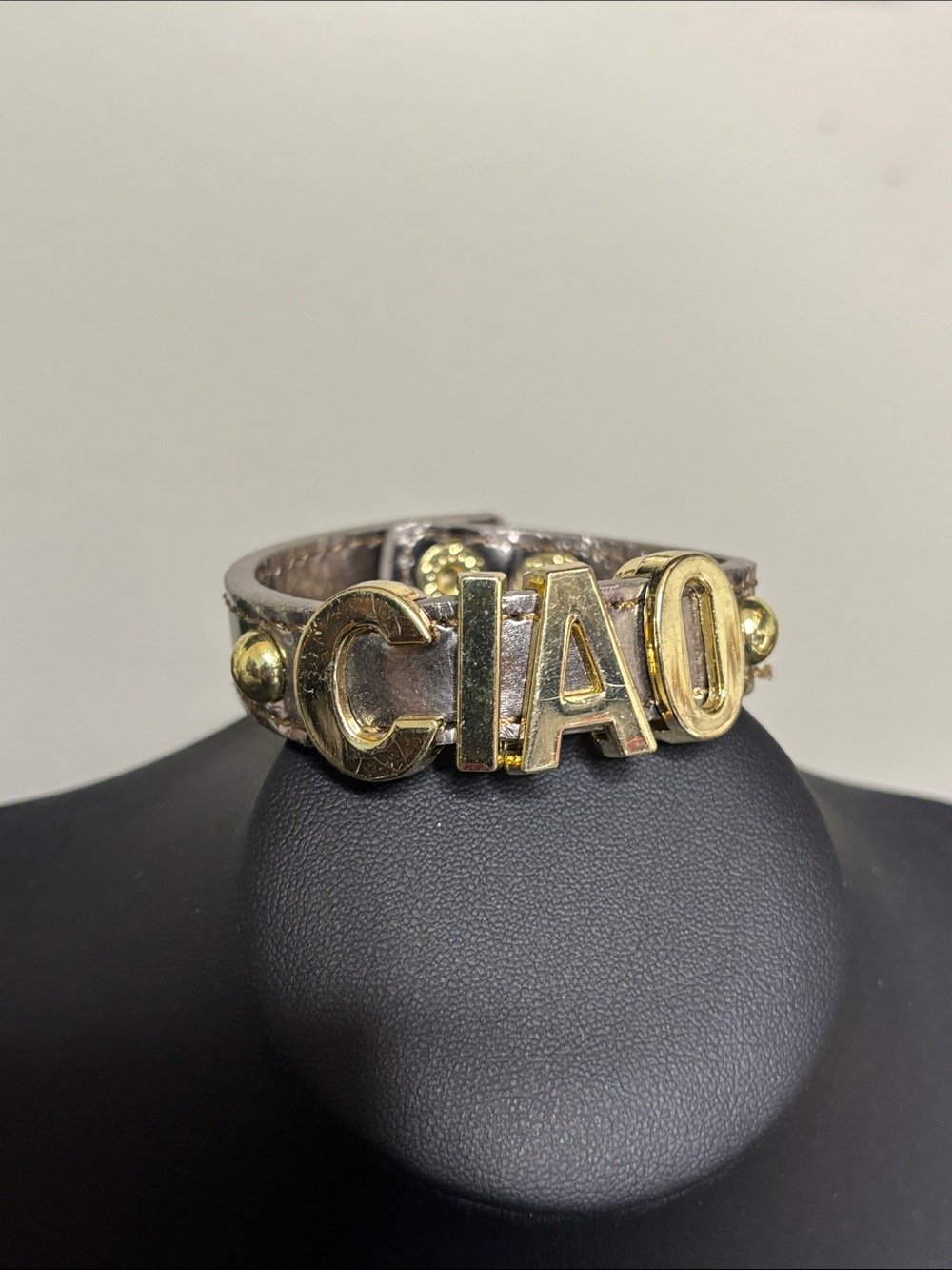 BCBGeneration Ciao Letter Leather Bracelet - Gold Letters on Brown Band